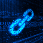 A digital representation of a backlink made up 3 looped links on a screen over a digital background.