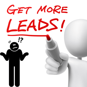 "Get More Leads" written in red pen with a stick man underneath looking up at the message confused and shrugging.
