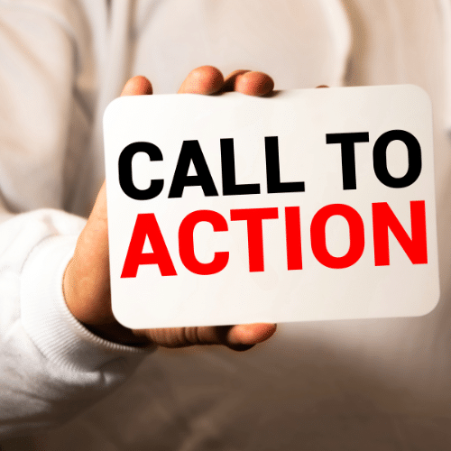 Ladt holding a call to action sign