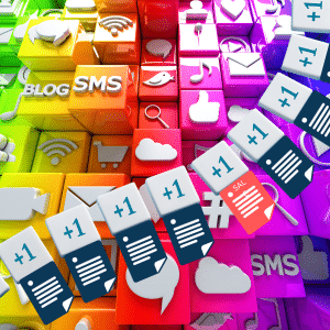 A string of +1's showing 80/20 content to promotion ratio over a 3D Social Icon background.