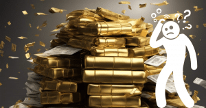 What is a Content Goldmine - Confused stick man next to a pile of golden books.