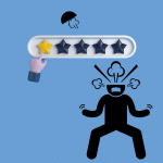 A 1 star review graphic with stick man losing blowing his top (losing his head in anger). 