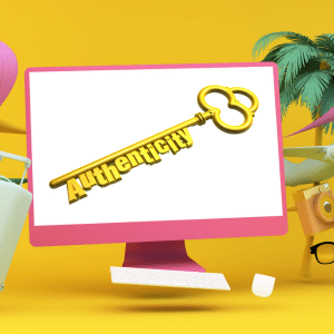 A screen with a picture of a key with the mode of the word "authenticity".