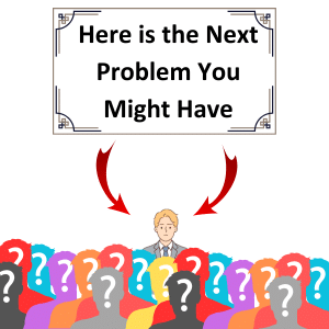 A crowd of unknown prospects with one person you can identify. A messsage above says "Here is the next problem you might have" with arrows pointing at the known lead.