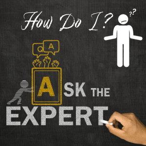 Confused stick man asking "how do i?"

Another stick man pushing "ASK the expert" underneath showing the solution with Q&A.