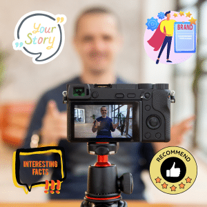 A view from behind the camera.
Stickers saying "Your Story", "Brand", "Interesting facts", and "Recommend".