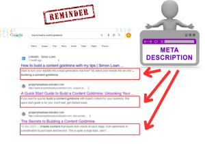 A reminder that Meta Descriptions are important. They are what shows up in Google Search.