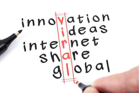 A VIRAL mesostic, highlighted in red,  made up of:
Innovation, Ideas, Internet, Share, and Global.