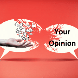 2 speech bubbles colliding on a red background, one side is the sociqal media commentary, the other - your opinion.