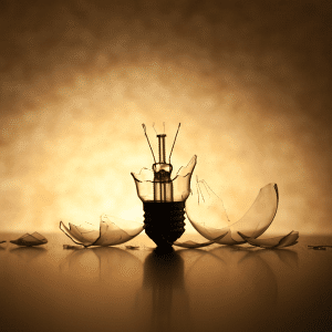 A broken lightbulb - symbolising a lack of creativity.