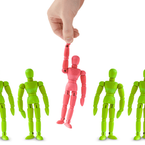 Choosing the best fit of the 5 stick men - a hand is lifting the red coloured figure, the rest are green.

Choose carefully where you spend your time.