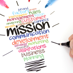 A wordcloud in the shape of a lightbulb for the word MISSION.

Create your mission and values statement A.S.A.P.
