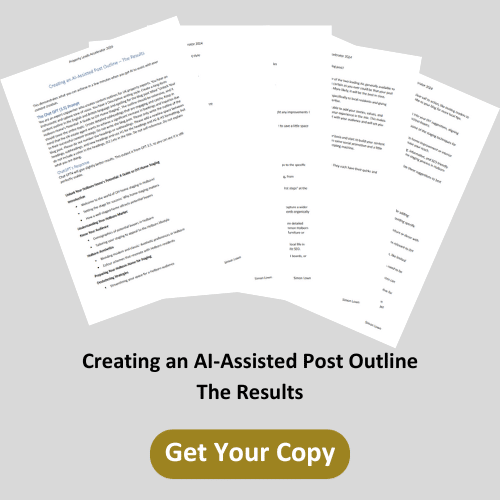 An image of the 5 pages of the AI Assisted Post Outline with a get your copy button.