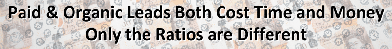 Paid & Organic Leads Both Cost Time and Money - Only the Ratios are Different Banner.
Over a background of £10 notes a smalls clocks.