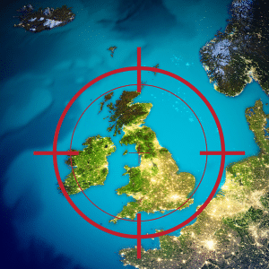 A target over the map of the UK.