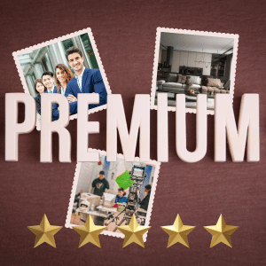 The word PREMIUM over 3 pro photos with borers and 5 stars underneath.