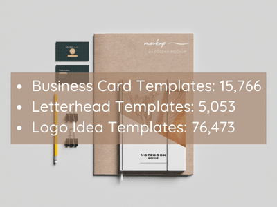 Image of stationary with business cards a mockup folder and notebook:

Business Card Templates: 15,766
Letterhead Templates: 5,053
Logo Idea Templates: 76,473