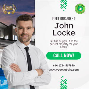 A demo Canva advert for an estate agent who can find you a property.